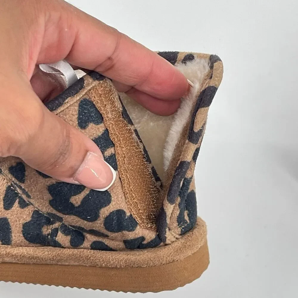 H&M Toddler Leopard Print Faux Suede Fluffy-Lined Ankle Boots Size 8.5 NWT